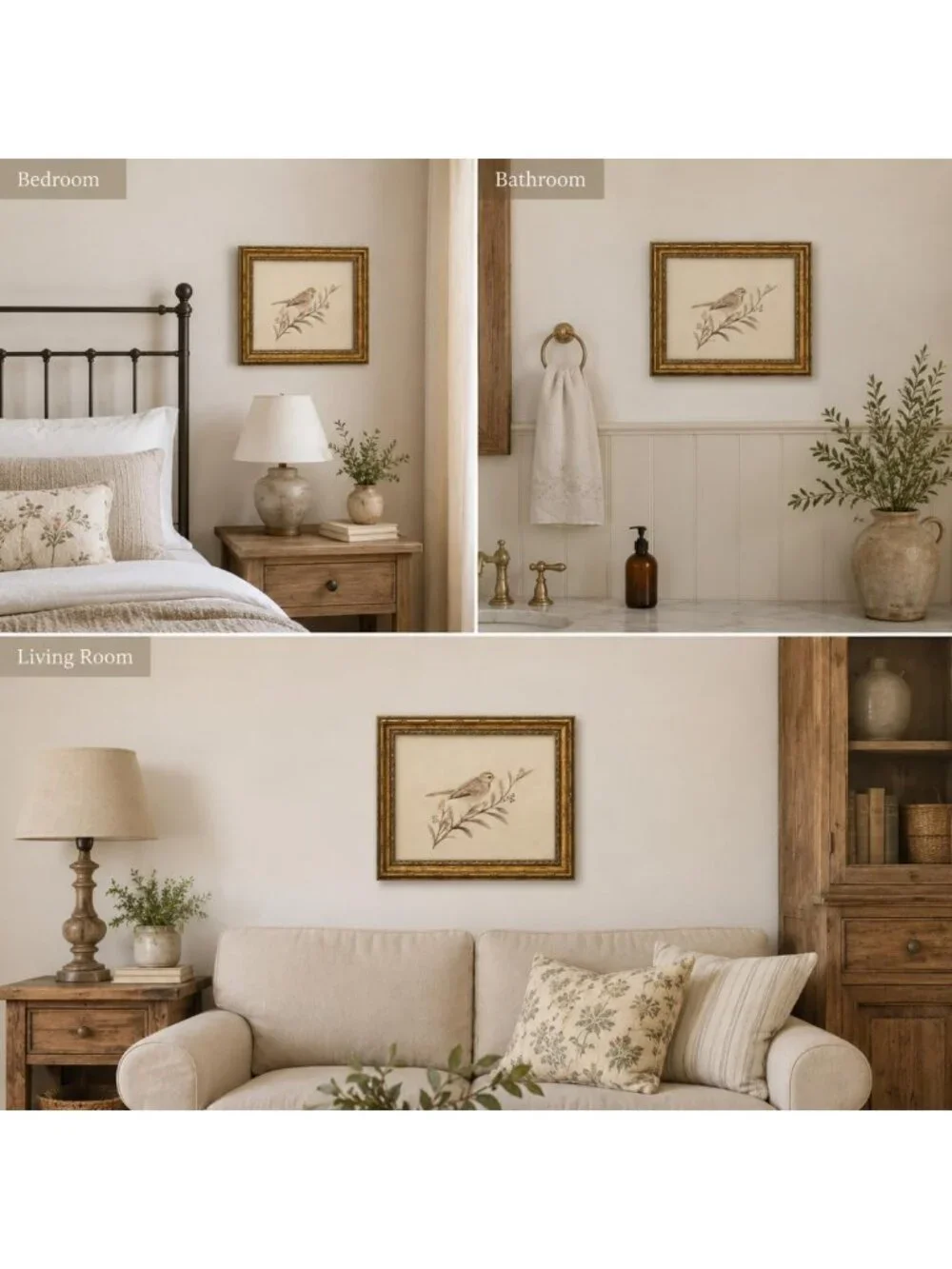 Framed Sparrow Canvas Wall Art - Simple Bird Decor for Home, 9x11 Inch